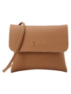 Romwe Embossed Snap Button Closure Flap Bag - Brown