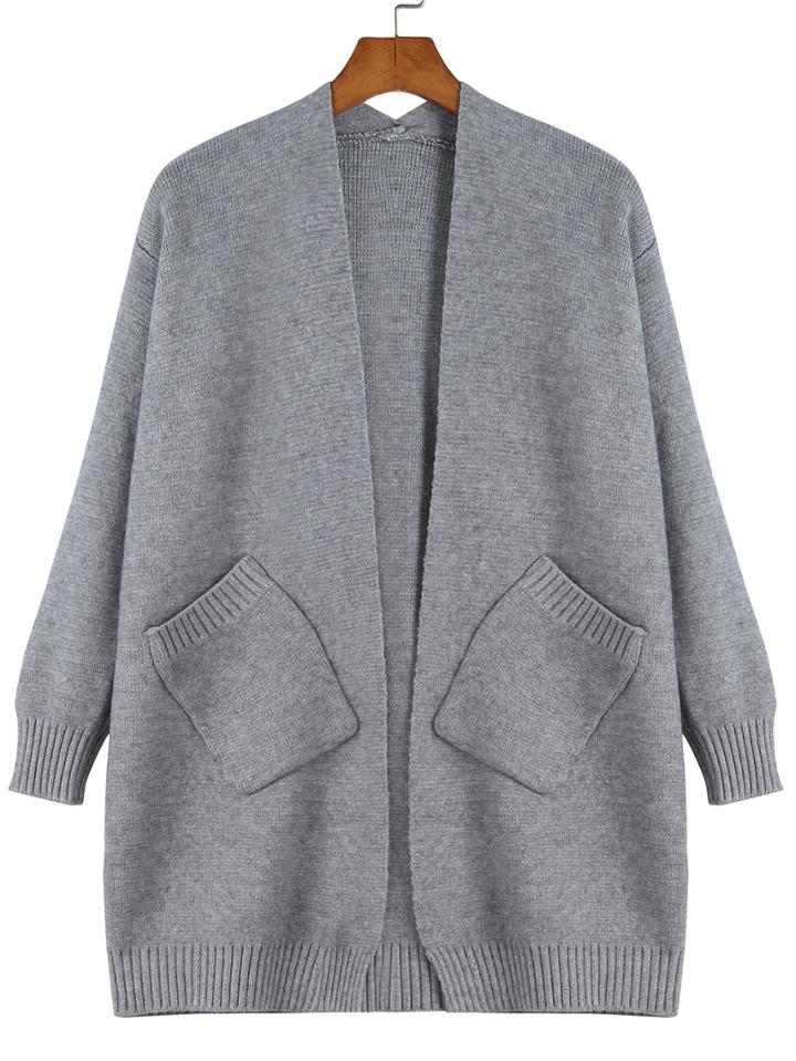 Romwe Pockets Slit Side Grey Coat