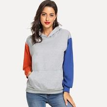 Romwe Colorblock Kangaroo Pocket Hoodie