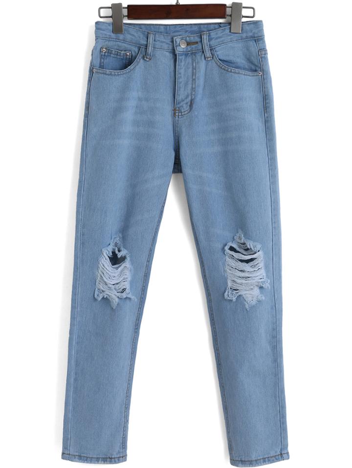 Romwe Ripped Loose Denim Pale Blue Pant