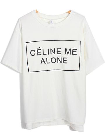 Romwe Celine Me Alone Channel Print Loose T-shirt