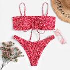 Romwe Polka Dot Drawstring Tie Front Bikini Set