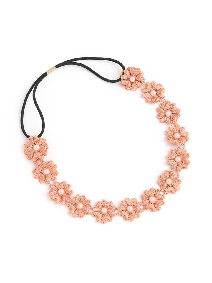 Romwe Embroidered Flower & Faux Pearl Hair Band