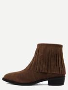 Romwe Brown Faux Suede Tassel Ankle Boots
