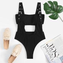 Romwe Eyelet Buckle Two Piece Swimwear