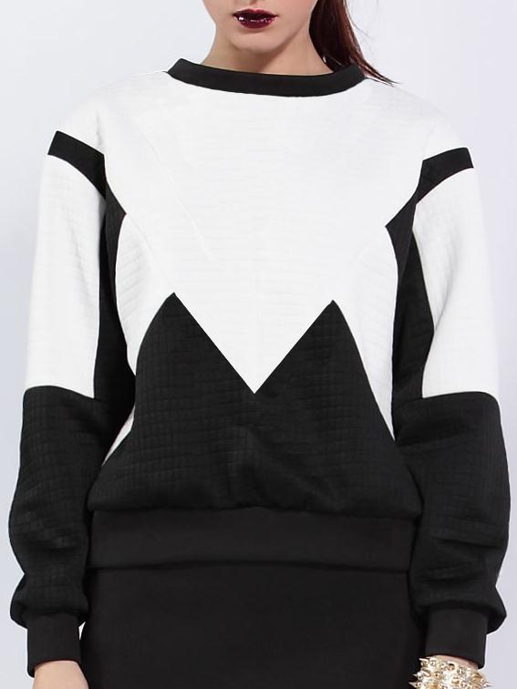 Romwe Color-block Long Sleeve Loose Sweatshirt