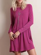 Romwe Rose Red Crew Neck T-shirt Dress