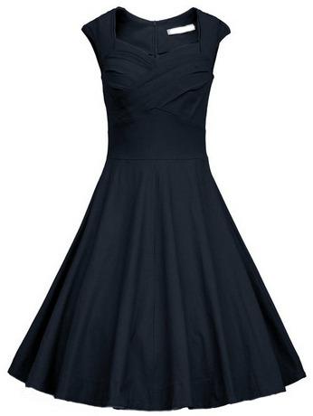 Romwe Navy Frocks Heart Shape Collar Raw Sleeveless Flare Dress