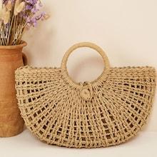 Romwe Plaited Detail Tote Bag With Ring Handle