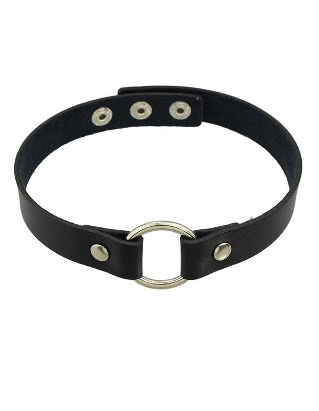 Romwe Black Pu Leather Choker Collar Necklace