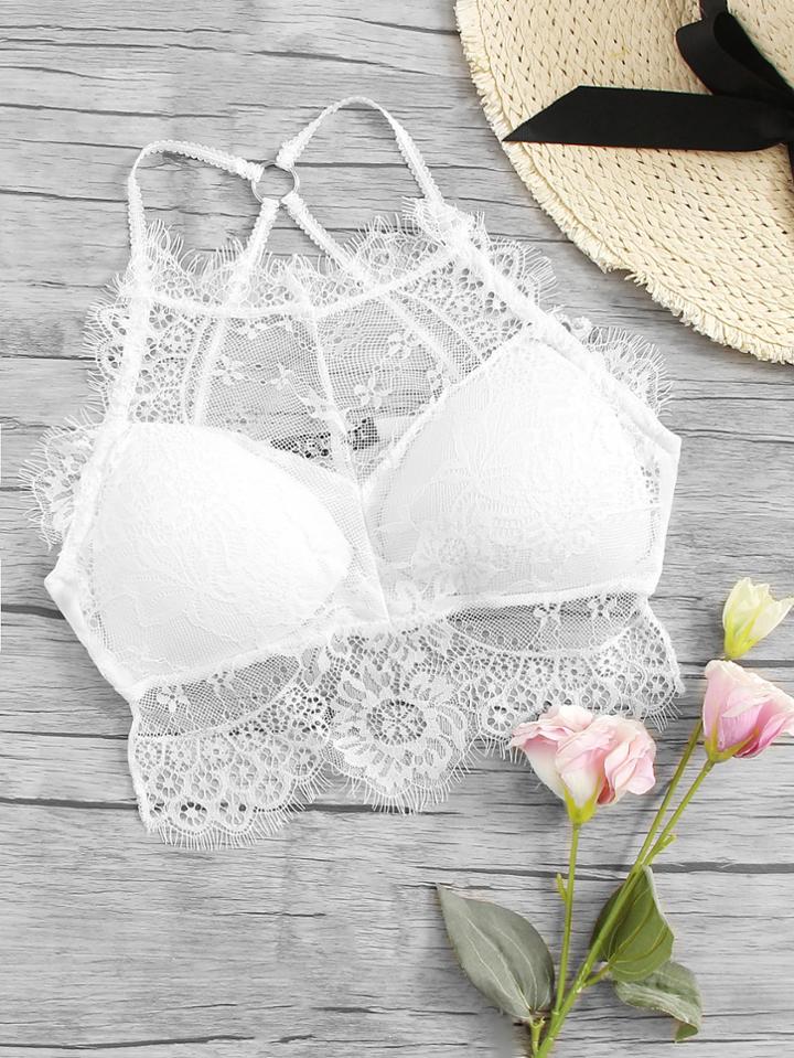 Romwe O-ring X Strap Back Lace Bralette