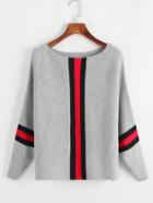 Romwe Contrast Striped Trim Knit Sweater