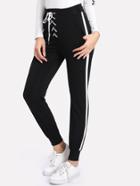 Romwe Lace Up Waist Contrast Stripe Side Pants