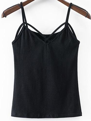 Romwe Black Crisscross Front Spaghetti Strap Tank Top