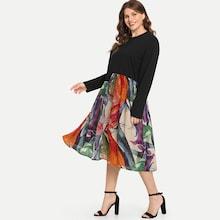 Romwe Plus Floral Print Dress