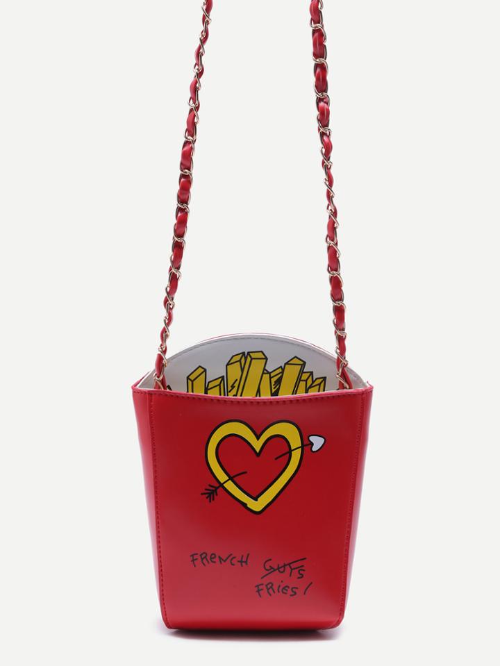Romwe French Fries Red Pu Crossbody Bag