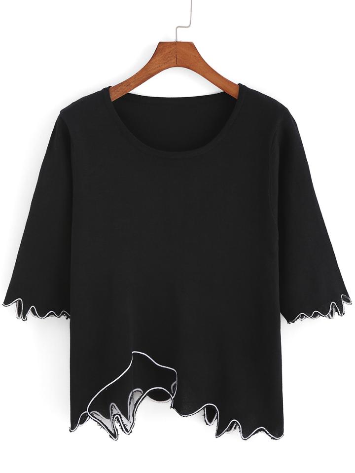 Romwe Half Sleeve Asymmetrical Top