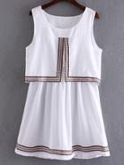 Romwe White Round Neck Webbing Trim Sleeveless Dress