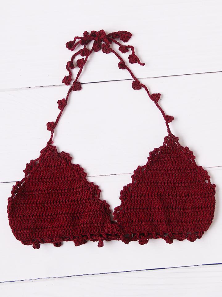 Romwe Scallop Trim Crochet Bikini Top