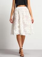 Romwe Elastic Waist Embroidered White Skirt