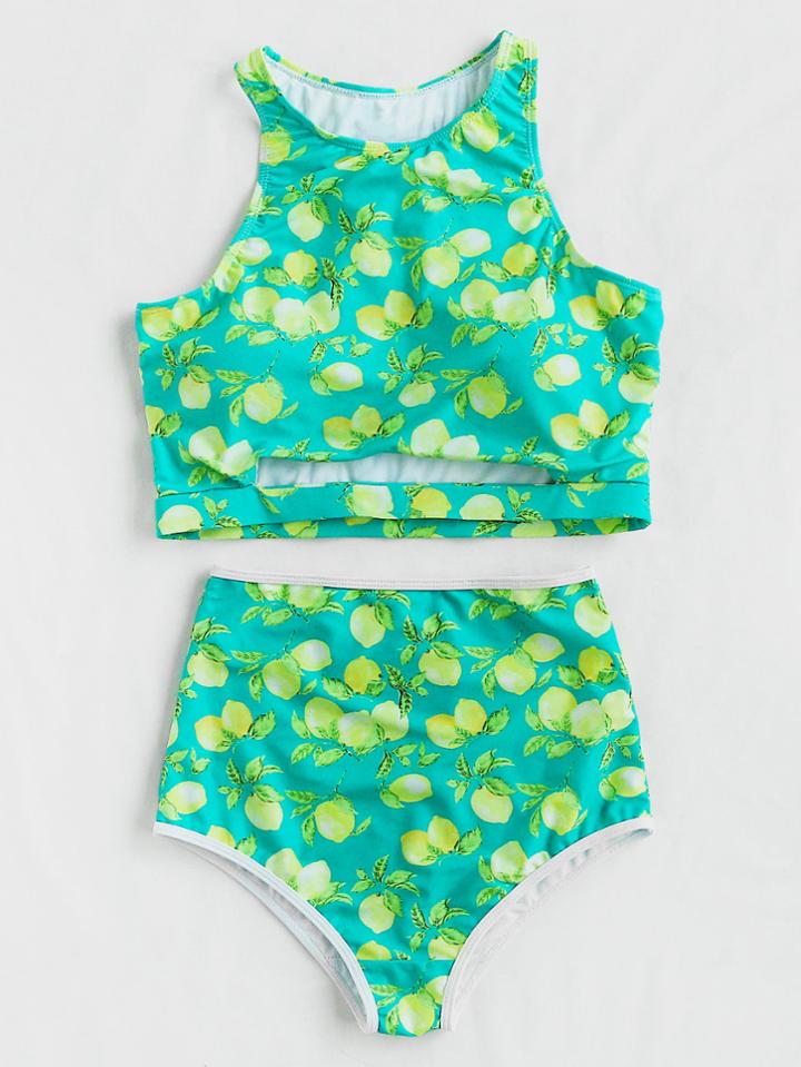 Romwe Lemon Print Cut Out High Rise Bikini Set
