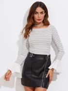Romwe Contrast Bell Cuff Slim Stripe T-shirt
