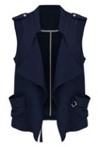 Romwe Epaulet Embellished Pocketed Navy Vest