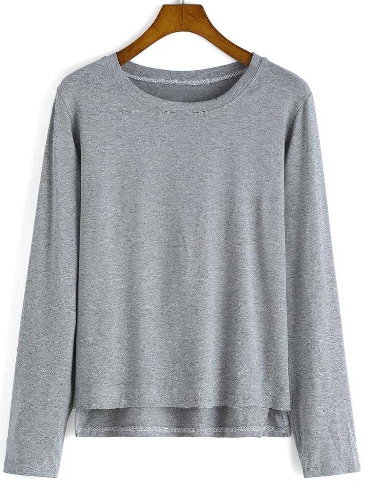 Romwe Long Sleeve Dip Hem T-shirt