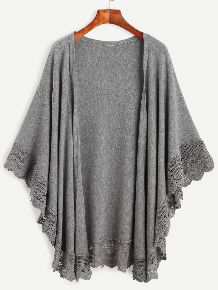 Romwe Grey Drape Front Crochet Trim Cardigan