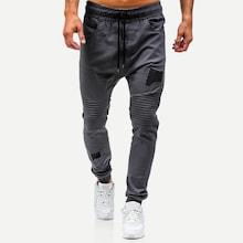 Romwe Men Ruched Plain Drawstring Pants