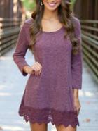 Romwe Long Sleeve Lace Crochet Shift Dress