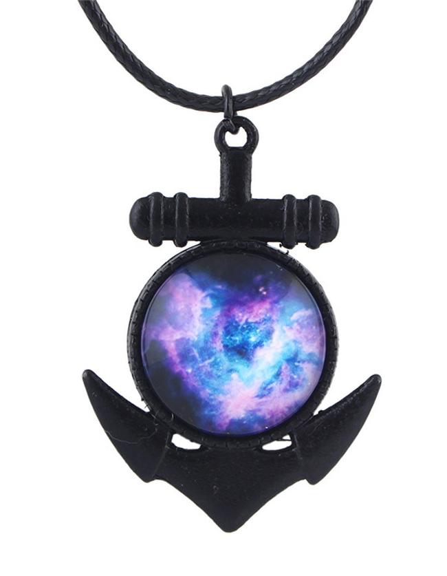 Romwe Purple Sky Pattern Pendant Necklace