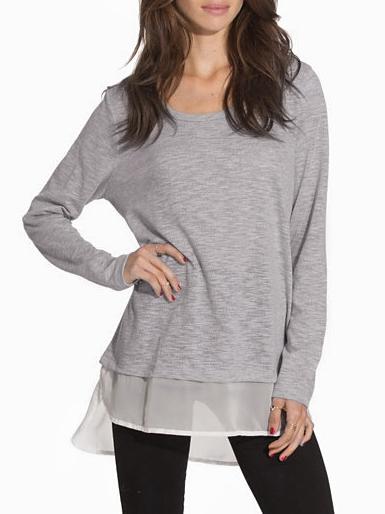 Romwe Grey Crew Neck Mesh Hem Dip Hem T-shirt