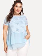 Romwe Sheer Mesh Panel Tiered Hem Tee