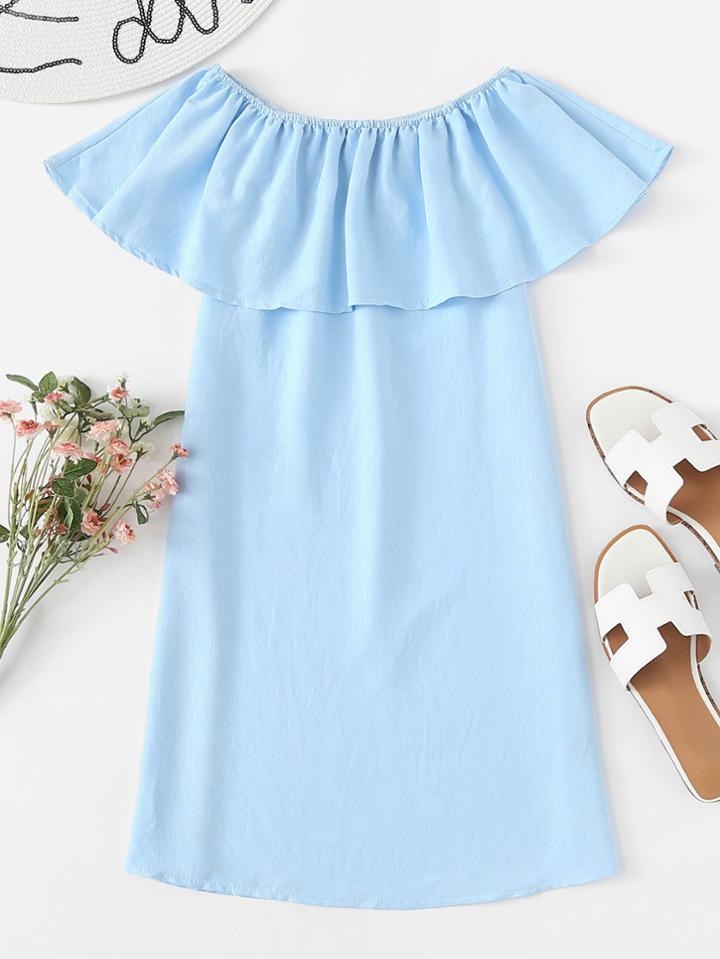 Romwe Off Shoulder Ruffle Trim Dress
