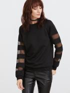 Romwe Black Striped Mesh Raglan Sleeve Sweatshirt