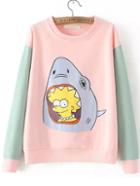 Romwe Shark Print Pink Sweatshirt