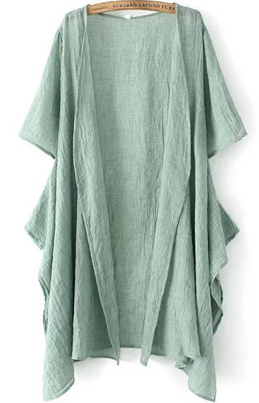 Romwe Short Sleeve Asymmetrical Green Top