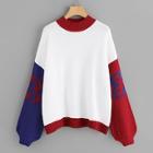 Romwe Bishop Sleeve Color Block Jumper