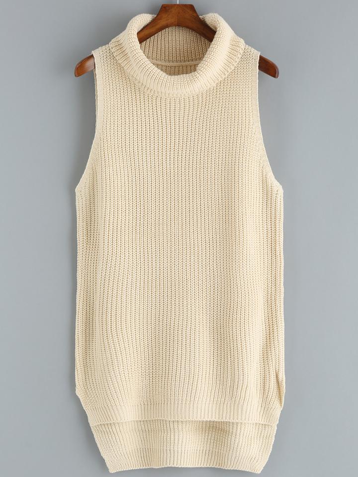 Romwe Turtleneck High Low Apricot Sweater Vest