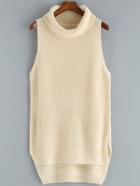 Romwe Turtleneck High Low Apricot Sweater Vest