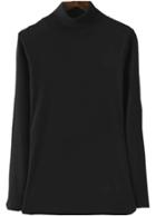 Romwe High Neck Long Sleeve Slim Black T-shirt