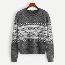 Romwe Geo Print Round Neck Sweater