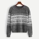 Romwe Geo Print Round Neck Sweater