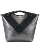 Romwe Grey V-shaped Rivet Pu Tote Bag