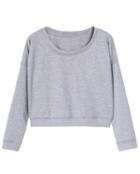 Romwe Round Neck Crop Grey Sweatshirt