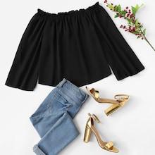Romwe Frill Trim Off Shoulder Blouse