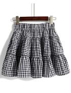 Romwe Elastic Waist Plaid Flare Skirt