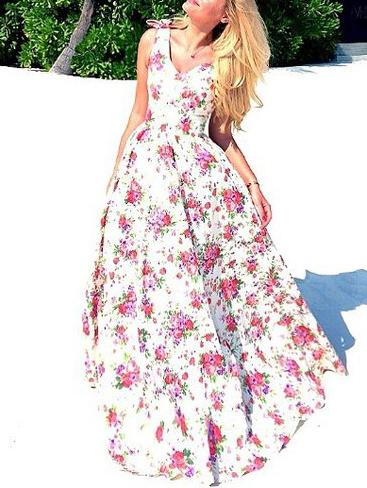 Romwe V Neck Florals Maxi Dress