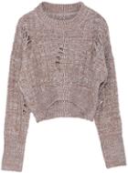 Romwe Hollow Crop Knit Khaki Sweater